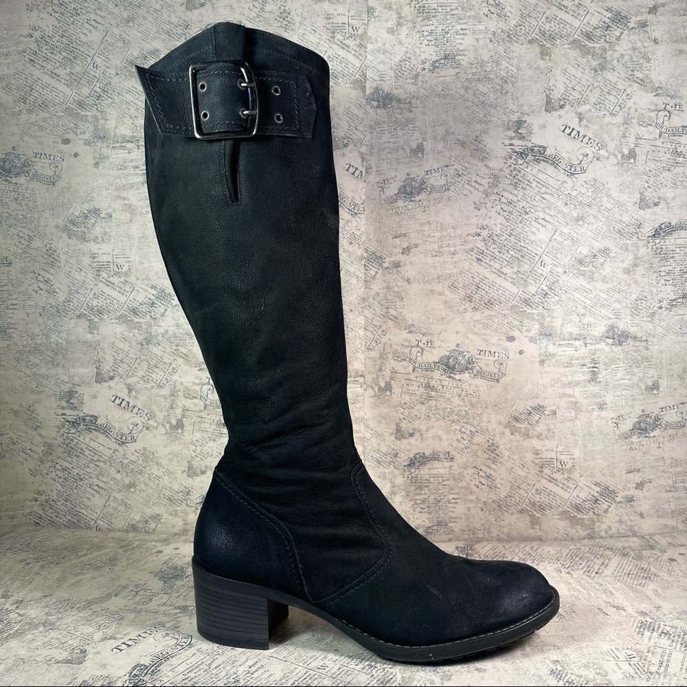Paul Green Black Suede Leather Tall Boots Buckle Zip Knee High Made in Austria